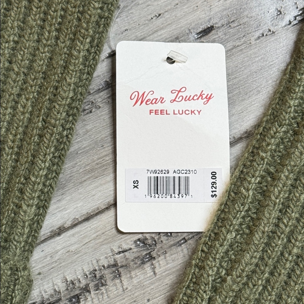 NWT LUCKY BRAND MOCK NECK RIBBED SWEATER DRESS OLIVE GREEN WOOL BLEND SIZE XS - Picture 9 of 11